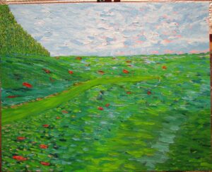 pink art decor painting landscape green grass